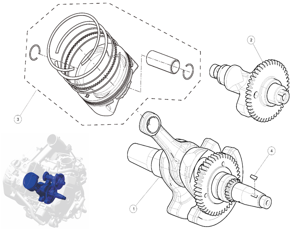 Exploded schematic of Segway AT6 SGW570F Section 1, callout 3 is the piston kit (ii)