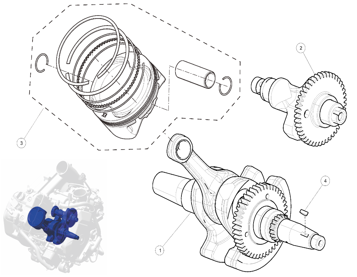 Exploded schematic of Segway AT6 SGW570F Section 1, callout 3 is the piston kit (ii)