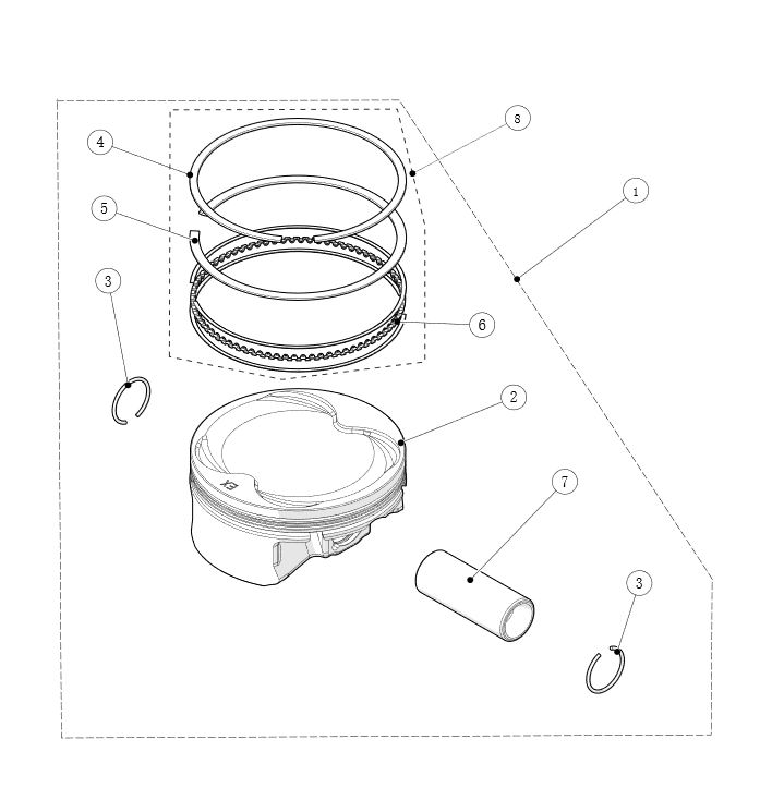 Exploded schematic of Segway AT6 SGW570F Section 2, callout 8 is the piston ring assembly