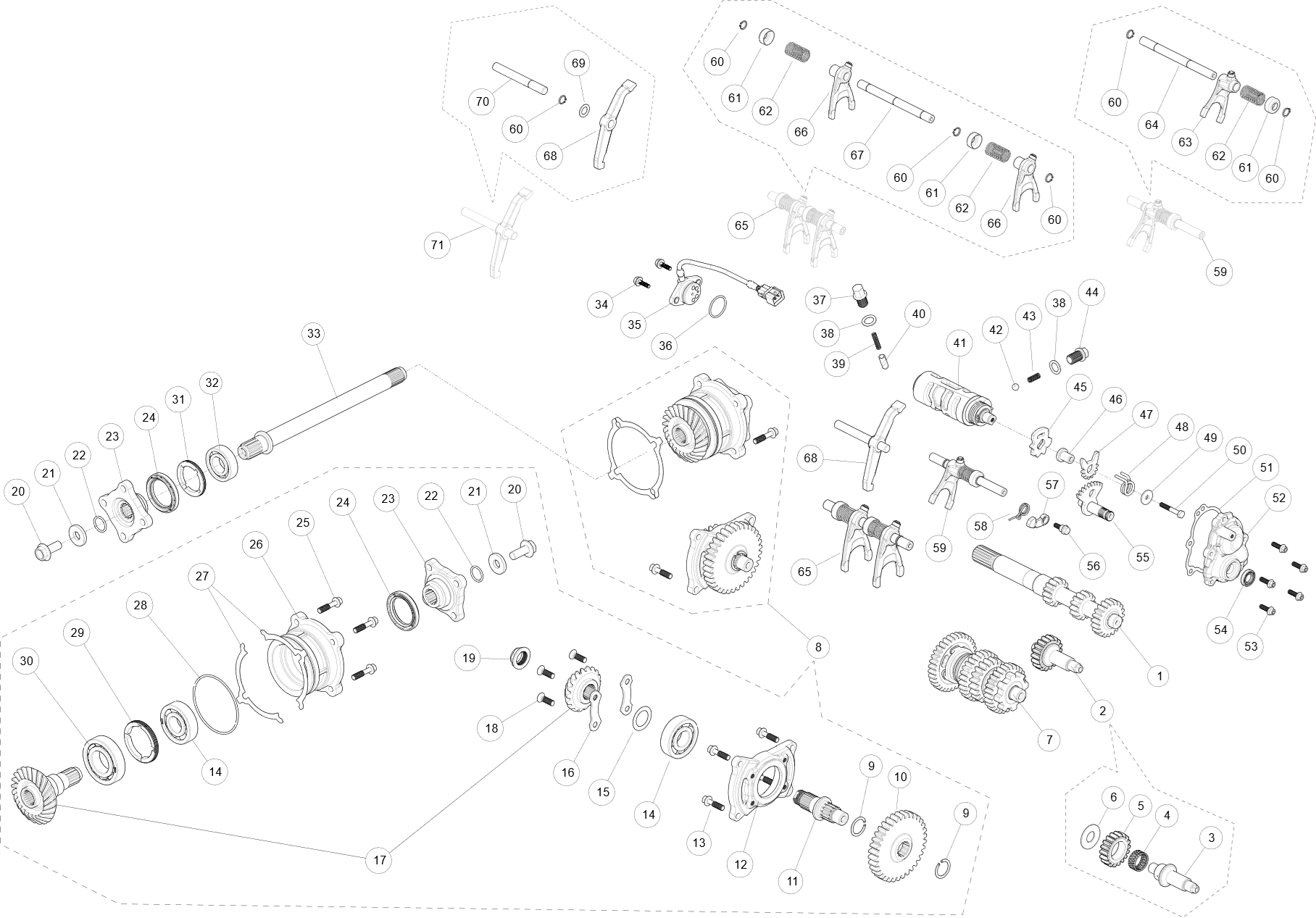 Exploded schematic of Segway AT6 SGW570F Section 4, callout 43.1 is the detent pawl torsion spring