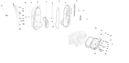 Exploded schematic of Segway AT6 SGW570F Section 10, callout 18 is the left crankcase cover gasket