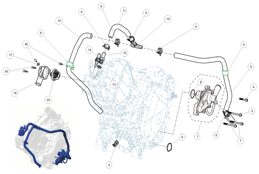 Exploded schematic of Segway AT6 SGW570F Section 13, callout 20 is the thermostat, 82℃ (180℉)
