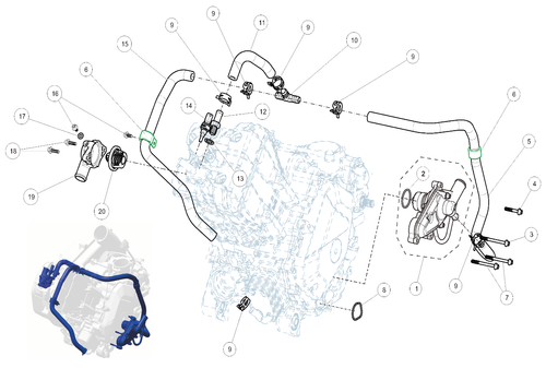 Exploded schematic of Segway AT6 SGW570F Section 13, callout 20 is the thermostat, 82℃ (180℉)