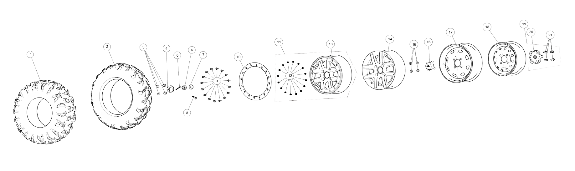 Exploded schematic of Segway AT6 SGW570F Section 17, callout 20 is the rim installation piece
