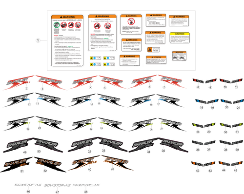 Exploded schematic of Segway AT6 SGW570F Section 22, callout 52 is the snarler at6 s right orange