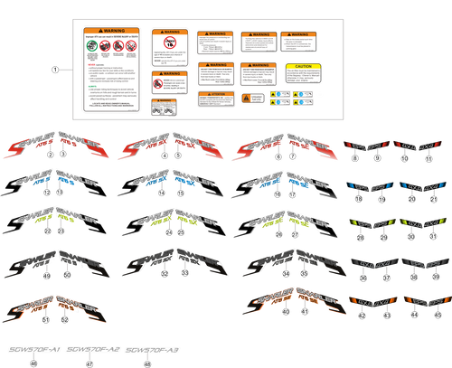 Exploded schematic of Segway AT6 SGW570F Section 23, callout 52 is the snarler at6 s right orange