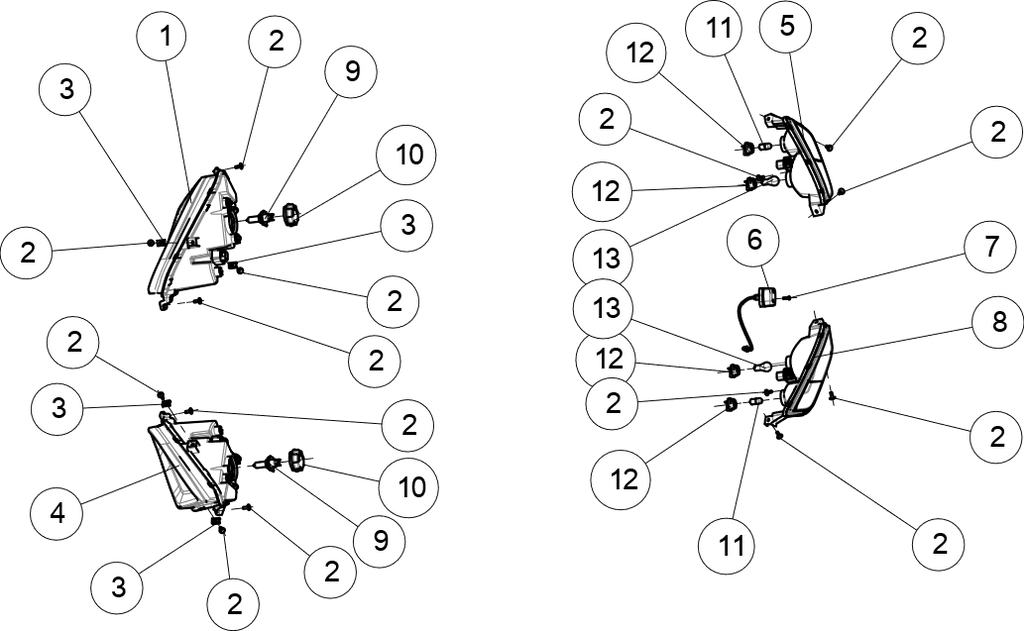 Exploded schematic of Segway AT6 SGW570F Section 25, callout 8-2 is the left tail lights (eu) (led)
