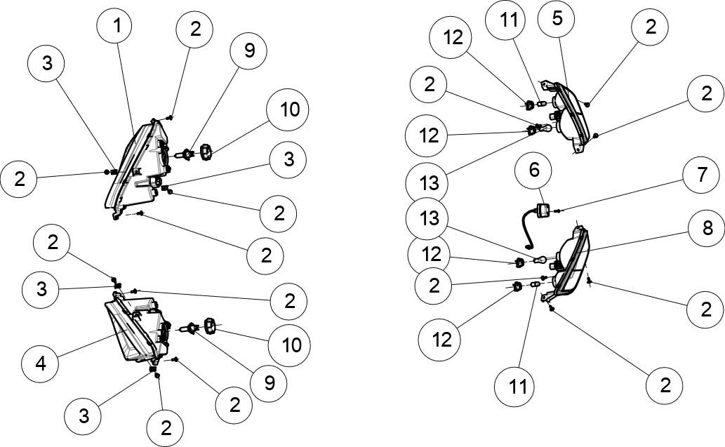 Exploded schematic of Segway AT6 SGW570F Section 25, callout 8-2 is the left tail lights (eu) (led)