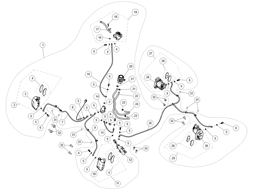 Exploded schematic of Segway AT6 SGW570F Section 28, callout 30 is the rl caliper brake