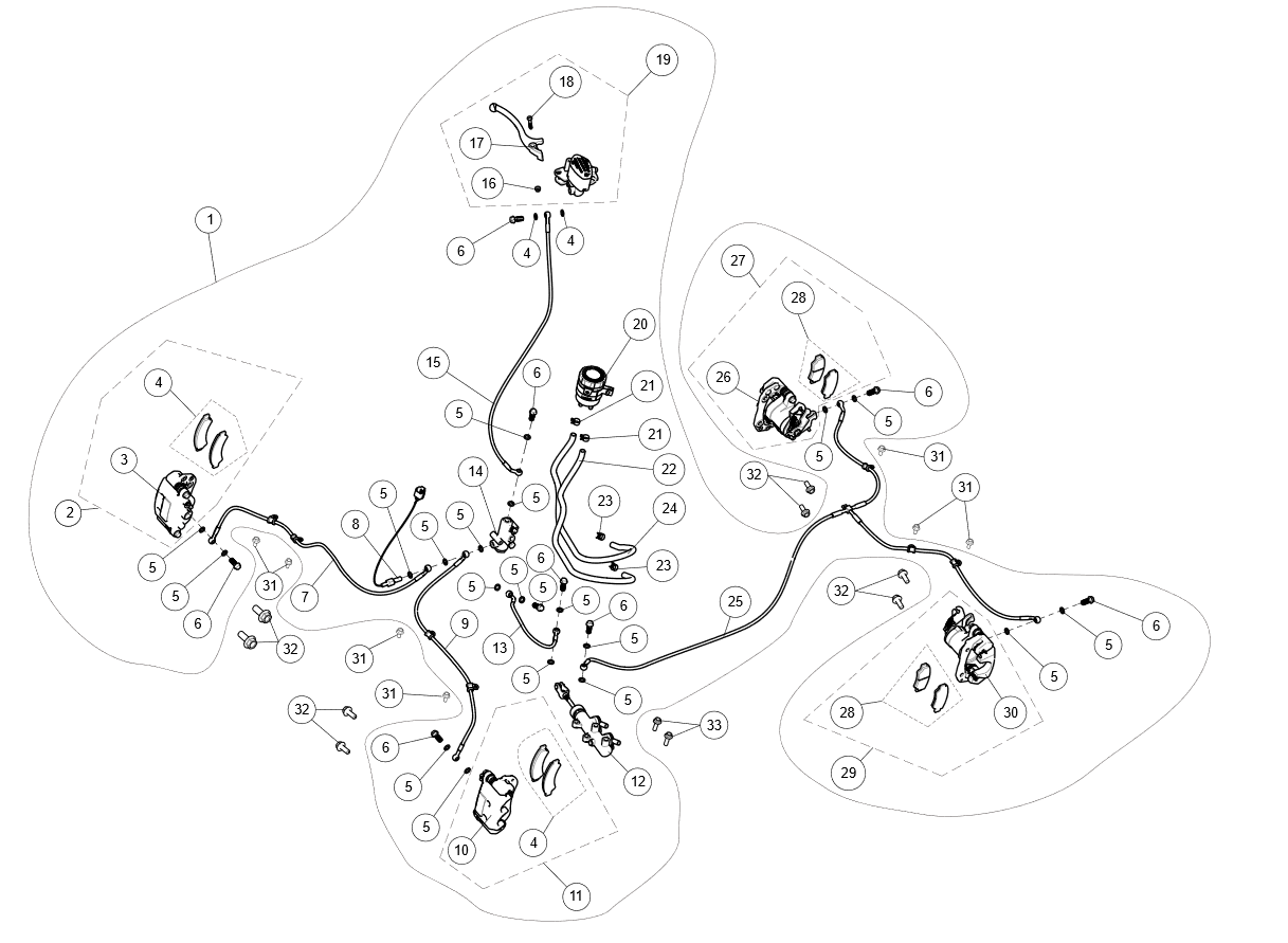 Exploded schematic of Segway AT6 SGW570F Section 28, callout 30 is the rl caliper brake