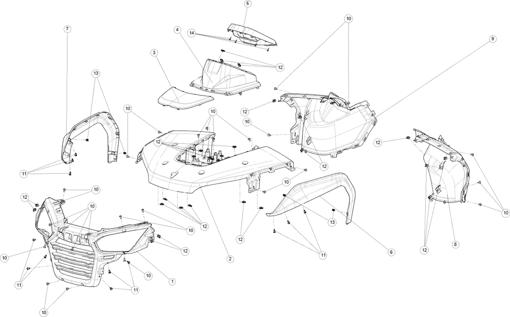 Exploded schematic of Segway AT6 SGW570F Section 30, callout 9 is the fr fendar