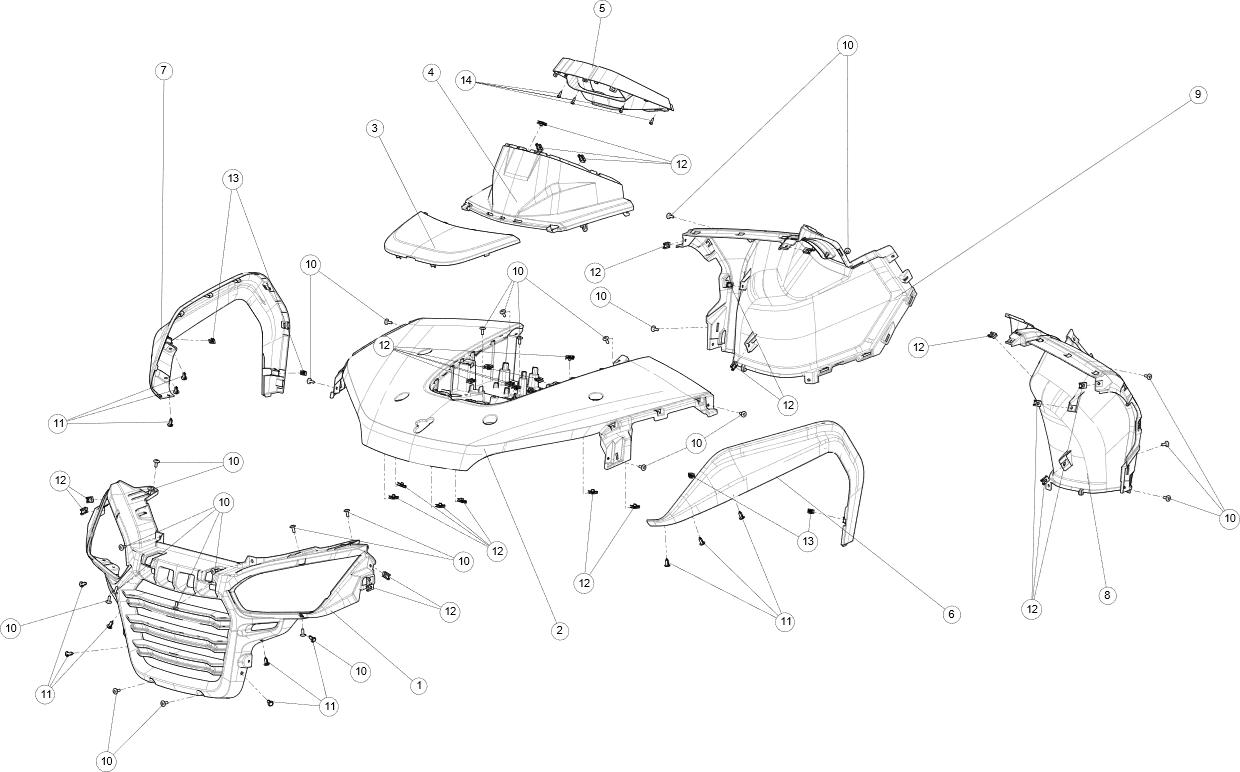 Exploded schematic of Segway AT6 SGW570F Section 30, callout 9 is the fr fendar