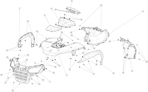 Exploded schematic of Segway AT6 SGW570F Section 30, callout 9 is the fr fendar