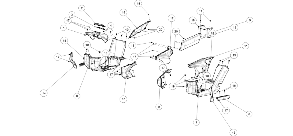 Exploded schematic of Segway AT6 SGW570F Section 32, callout 16 is the golden orange right guard