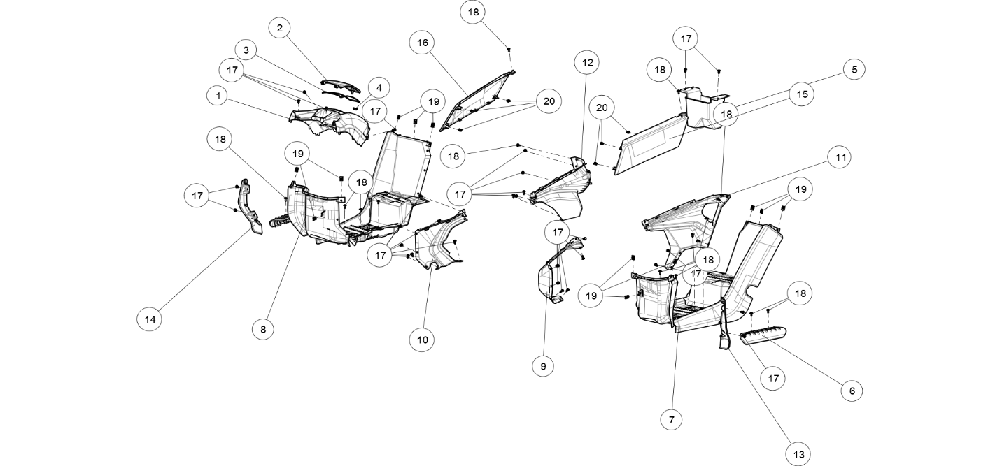 Exploded schematic of Segway AT6 SGW570F Section 32, callout 16 is the golden orange right guard