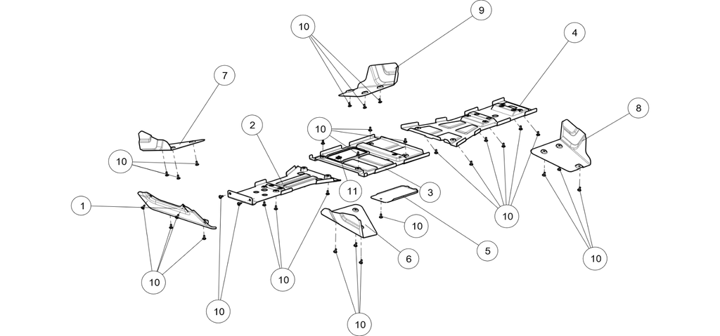 Exploded schematic of Segway AT6 SGW570F Section 36, callout 3 is the middle floor guard (short vehicle)