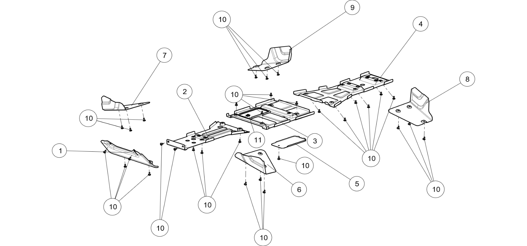 Exploded schematic of Segway AT6 SGW570F Section 36, callout 3 is the middle floor guard (short vehicle)