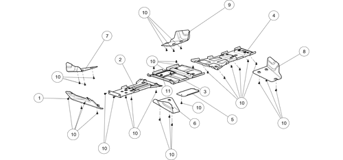 Exploded schematic of Segway AT6 SGW570F Section 36, callout 3 is the middle floor guard (short vehicle)