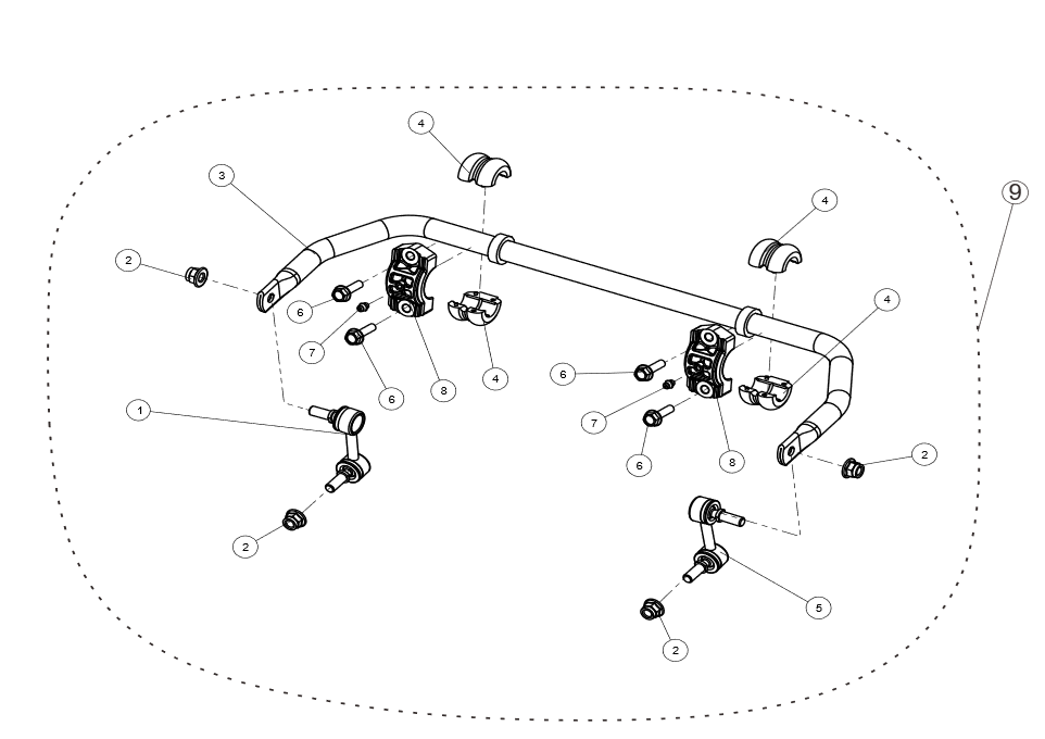 Exploded schematic of Segway AT6 SGW570F Section 39, callout 9 is the rear stabilizer bar assembly
