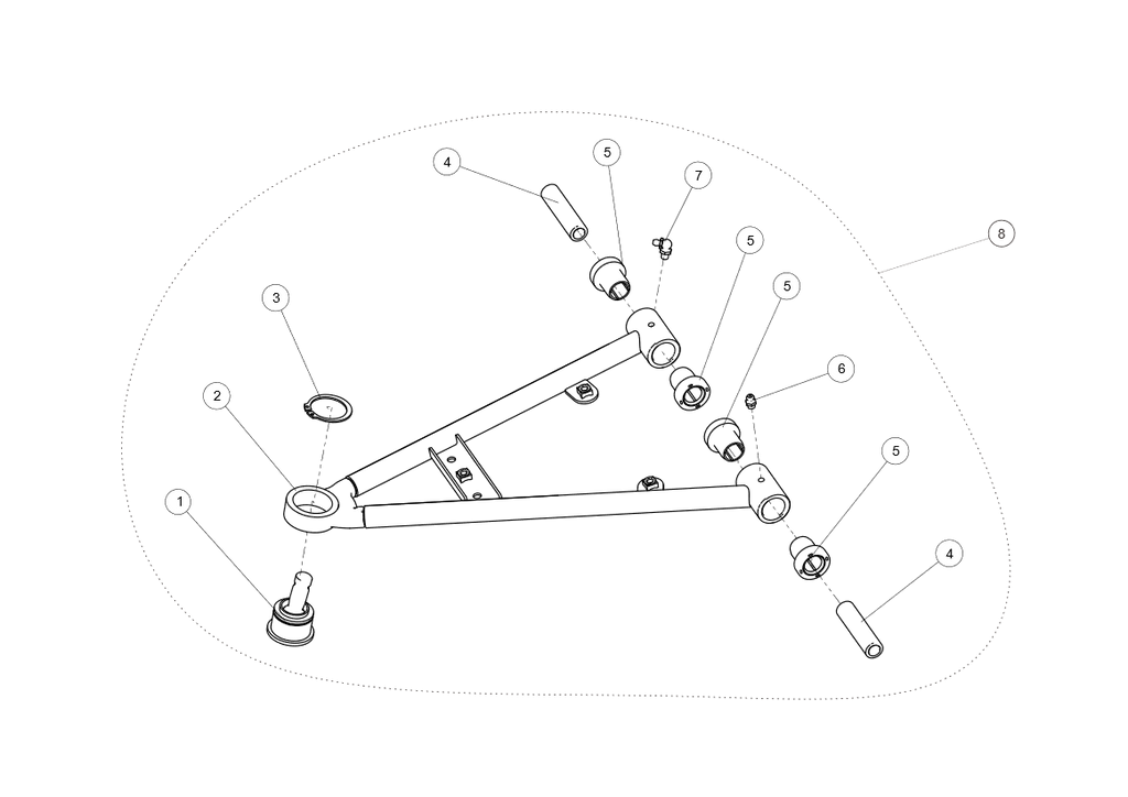 Exploded schematic of Segway AT6 SGW570F Section 51, callout 2-5 is the blue lower weld arm fl