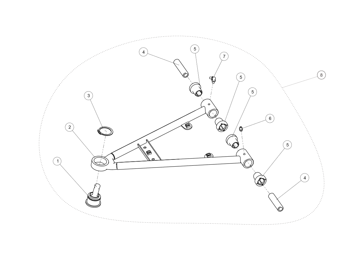 Exploded schematic of Segway AT6 SGW570F Section 51, callout 2-5 is the blue lower weld arm fl
