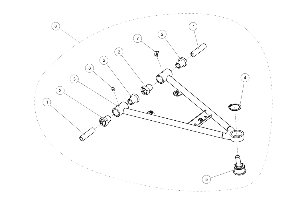 Exploded schematic of Segway AT6 SGW570F Section 53, callout 3 is the blue lower weld arm fr