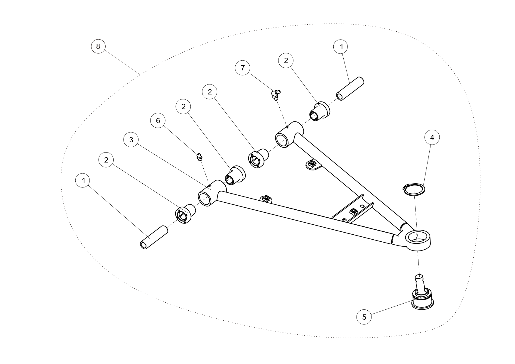 Exploded schematic of Segway AT6 SGW570F Section 53, callout 3 is the blue lower weld arm fr