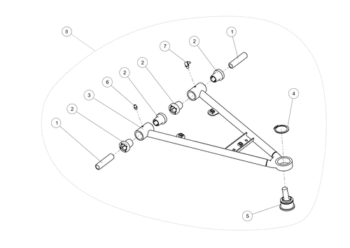 Exploded schematic of Segway AT6 SGW570F Section 53, callout 3 is the blue lower weld arm fr