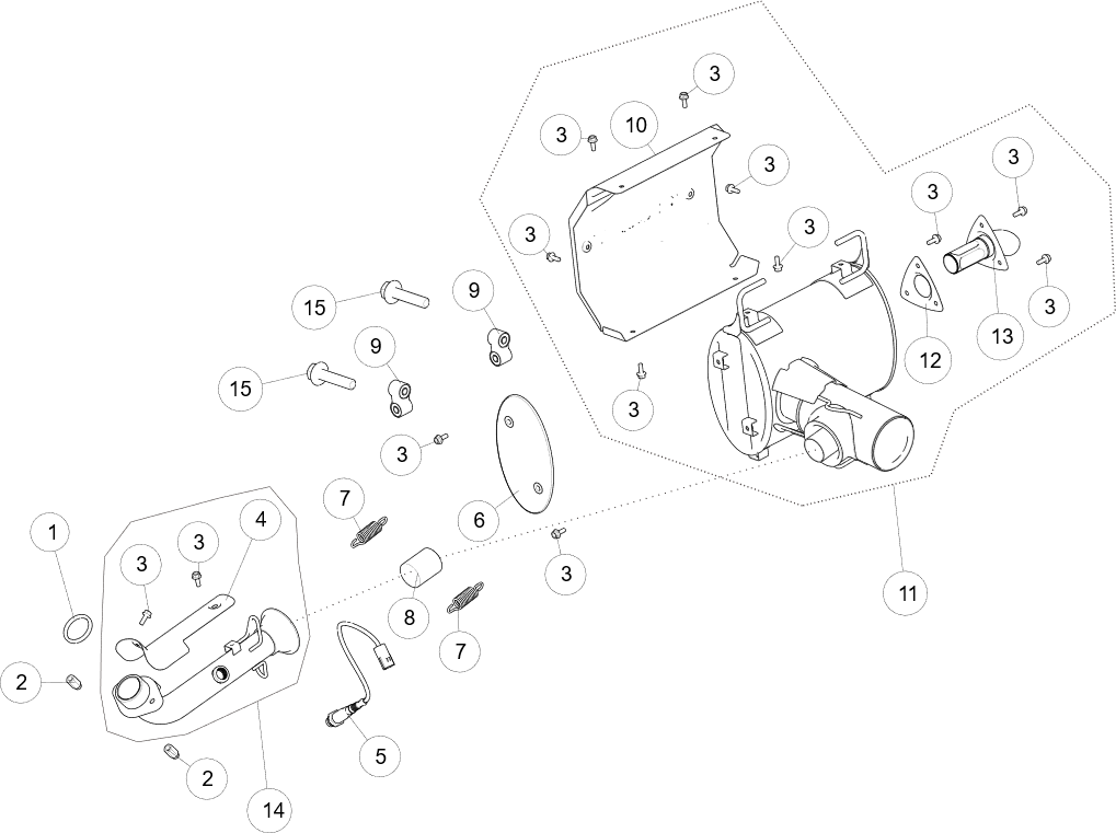 Exploded schematic of Segway AT6 SGW570F Section 56, callout 14 is the front exhaust pipe assy (short vehicle)