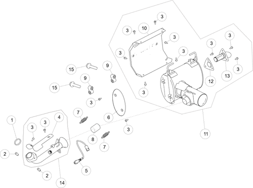 Exploded schematic of Segway AT6 SGW570F Section 56, callout 14 is the front exhaust pipe assy (short vehicle)