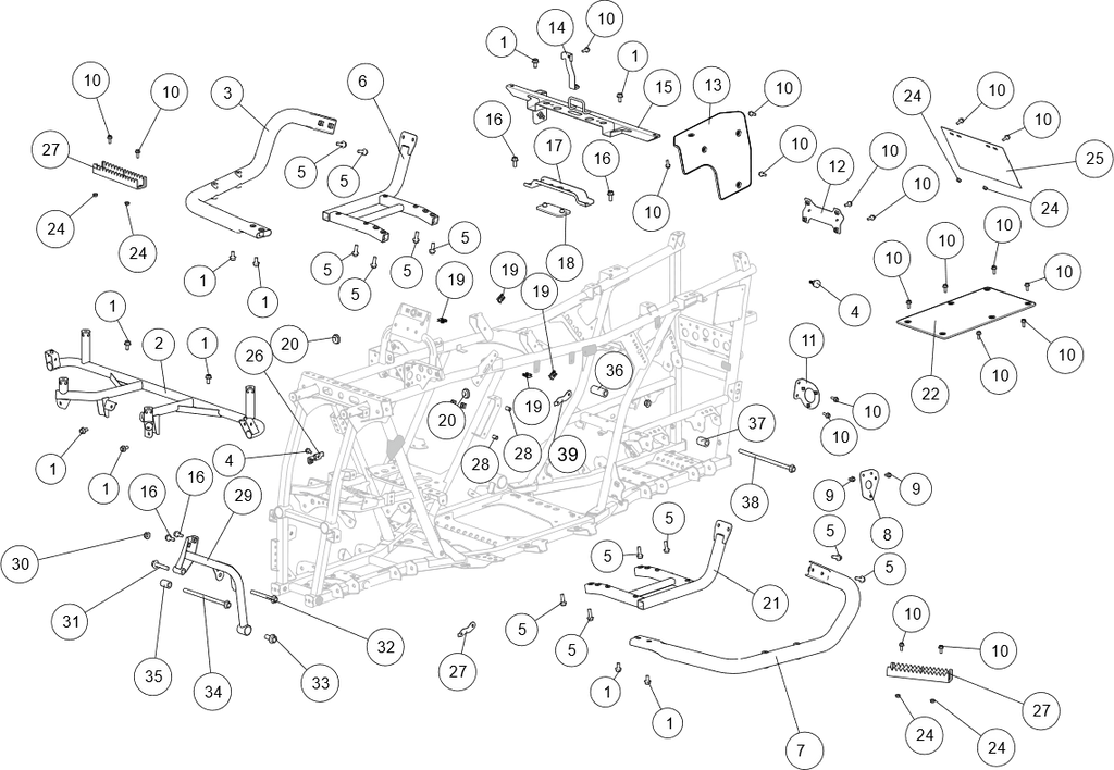 Exploded schematic of Segway AT6 SGW570F Section 60, callout 38 is the hexagon flange bolt m10x1.25x215