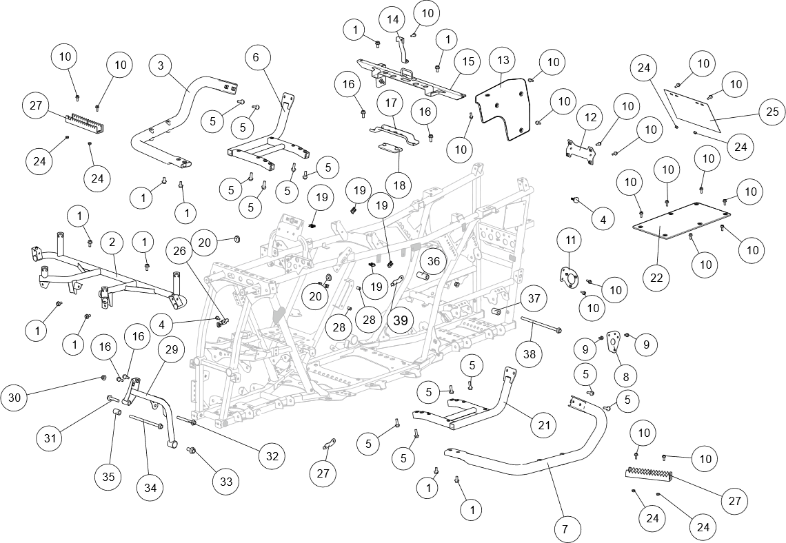 Exploded schematic of Segway AT6 SGW570F Section 60, callout 38 is the hexagon flange bolt m10x1.25x215