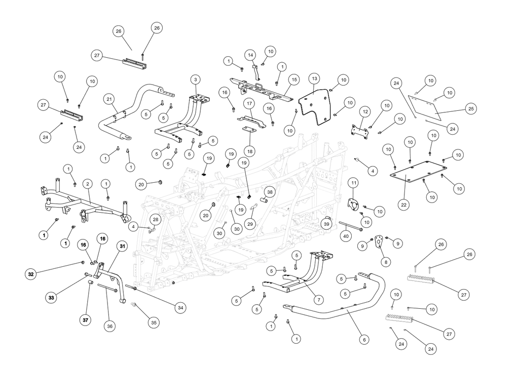 Exploded schematic of Segway AT6 SGW570F Section 61, callout 21 is the black right footpedal protection rod