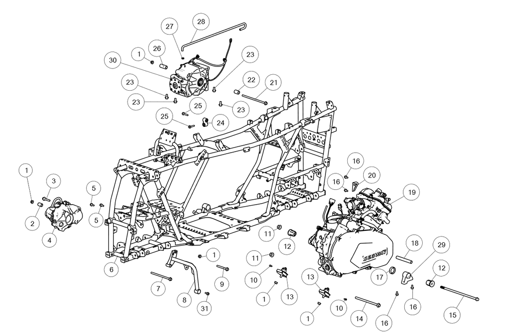 Exploded schematic of Segway AT6 SGW570F Section 63, callout 30 is the jn rear axle assy (no diff, no abs)