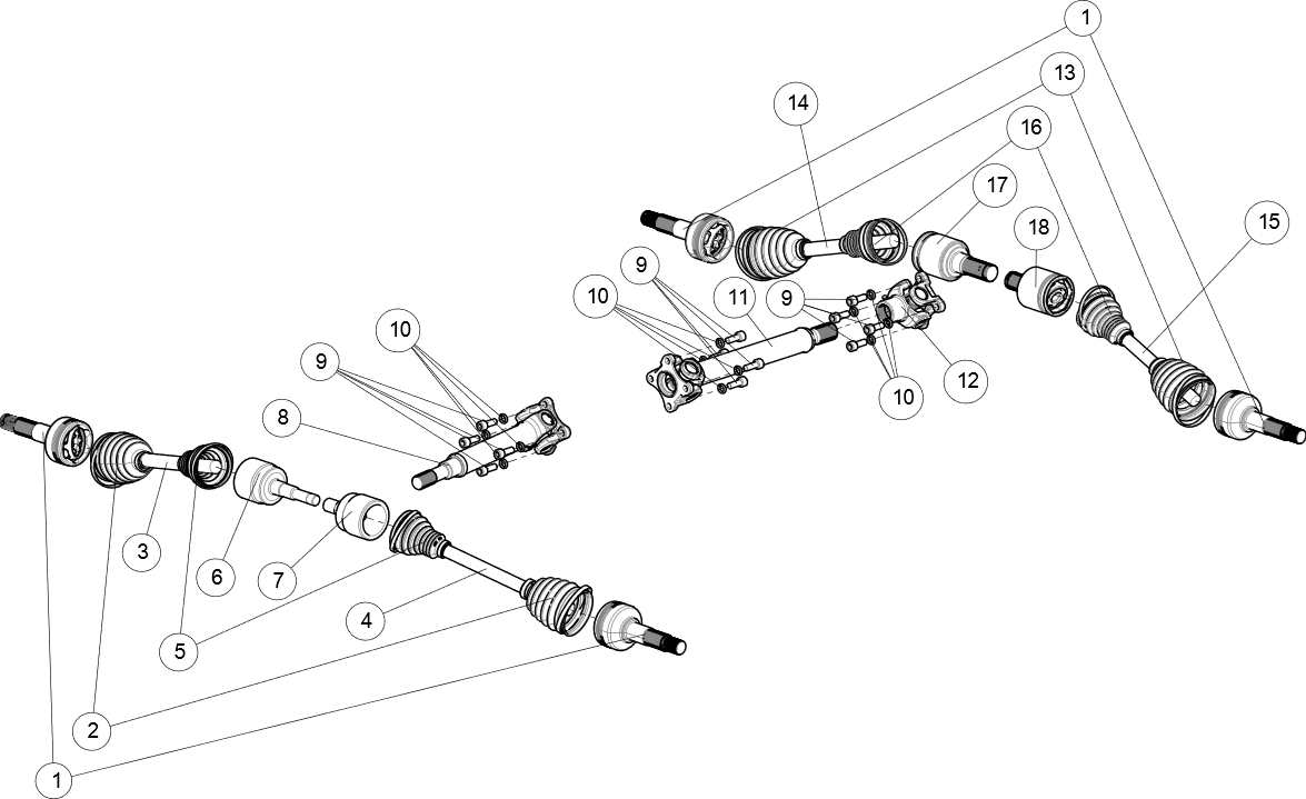 Exploded schematic of Segway AT6 SGW570F Section 67, callout 18 is the inner joint assy (gsp)