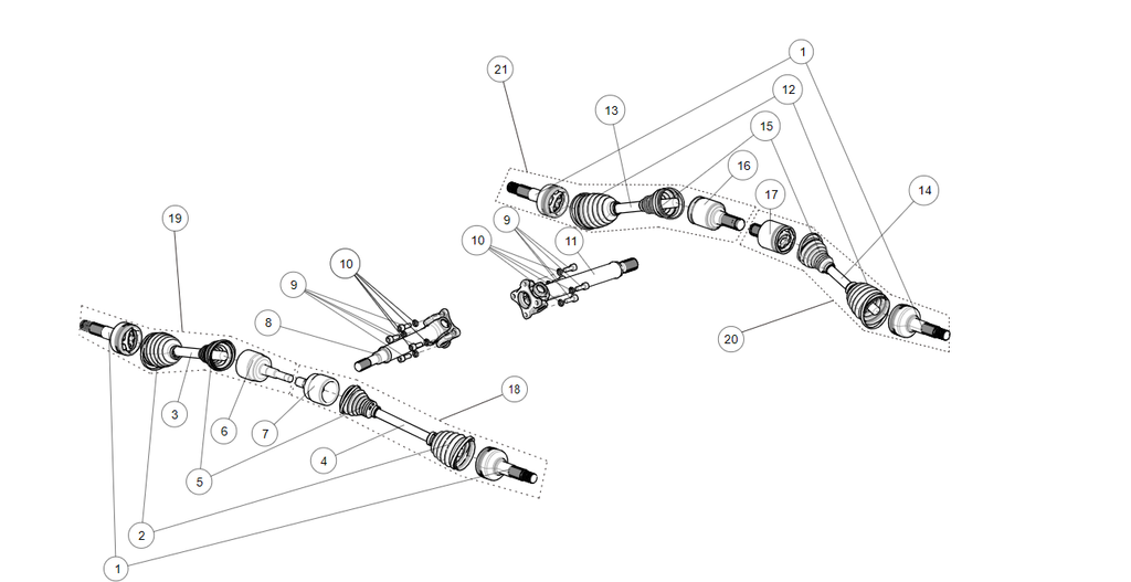 Exploded schematic of Segway AT6 SGW570F Section 72, callout 21 is the rr drive shaft assy (no diff)