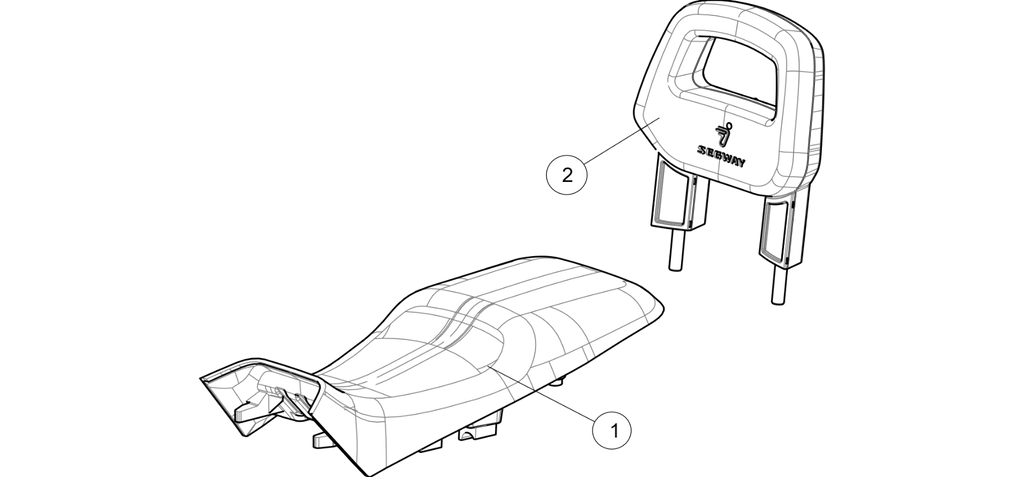 Exploded schematic of Segway AT6 SGW570F Section 77, callout 2 is the backrest