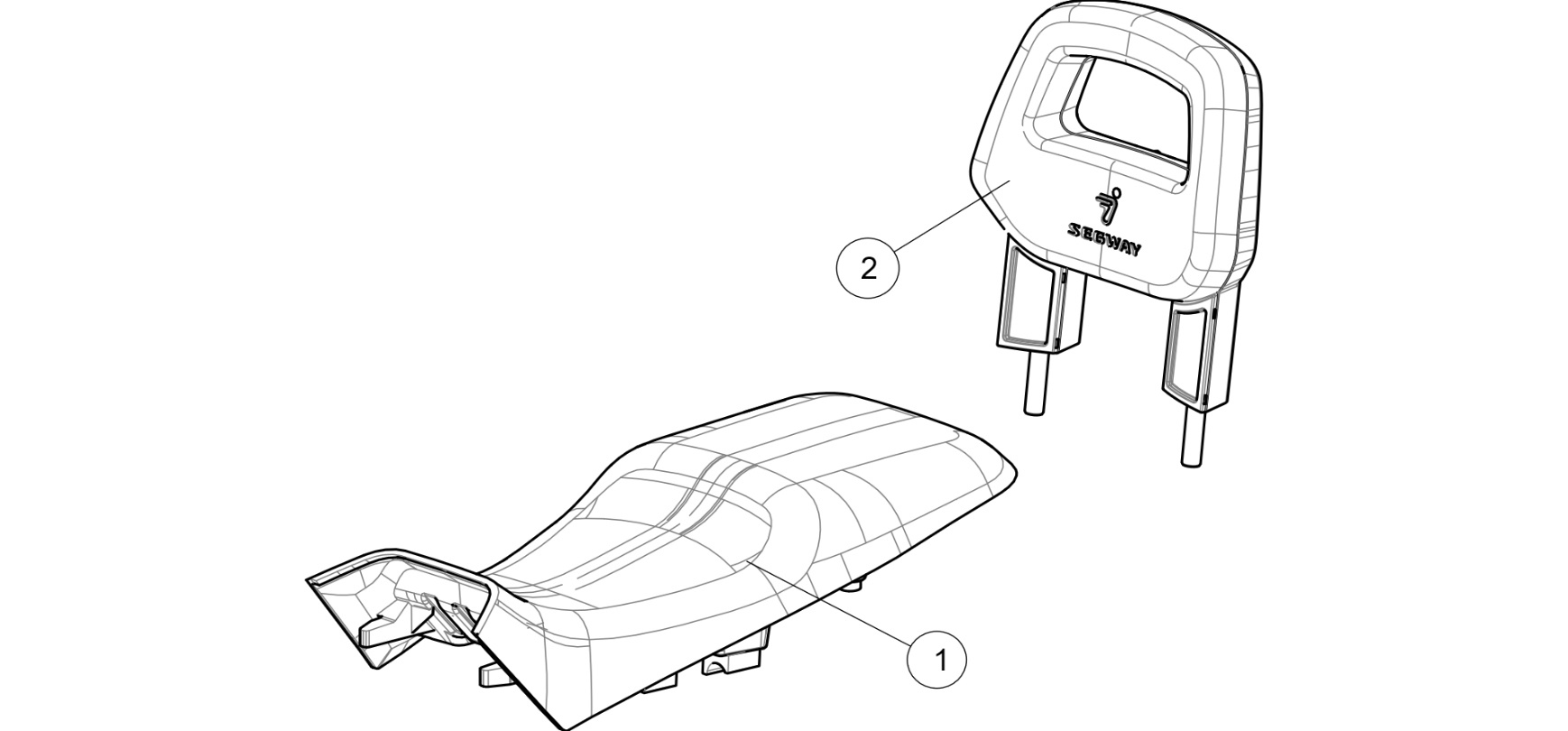 Exploded schematic of Segway AT6 SGW570F Section 77, callout 2 is the backrest