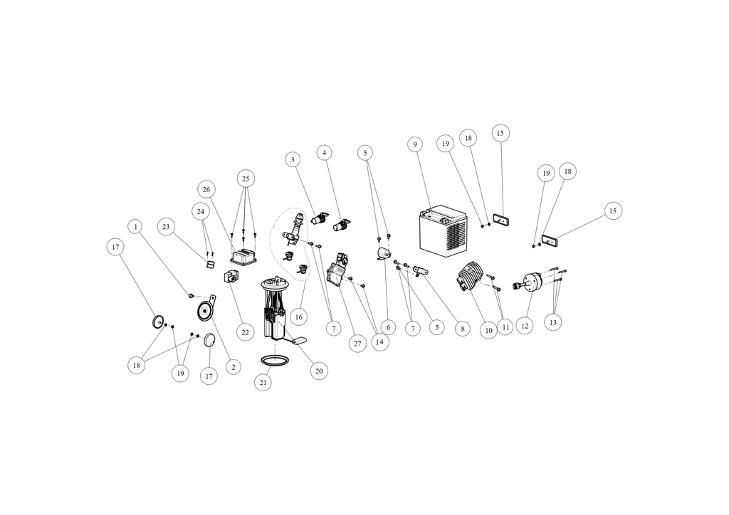 Exploded schematic of Segway AT6 SGW570F Section 86, callout 27 is the ecu