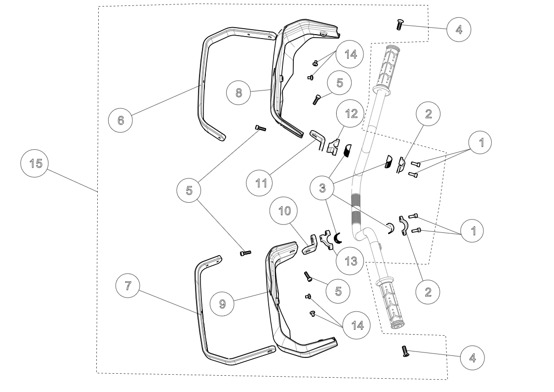 Exploded schematic of Segway AT6 SGW570F Section 87, callout 15 is the handguard protector assy