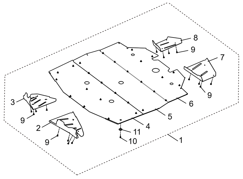 Exploded schematic of Segway Fugleman UT10 Aluminum Armor, callout 8 is the u01 rr lower rocket arm guard (al)