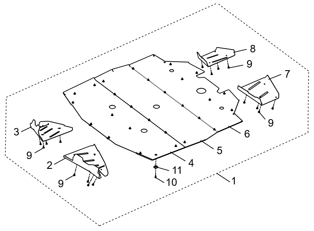Exploded schematic of Segway Fugleman UT10 Aluminum Armor, callout 8 is the u01 rr lower rocket arm guard (al)