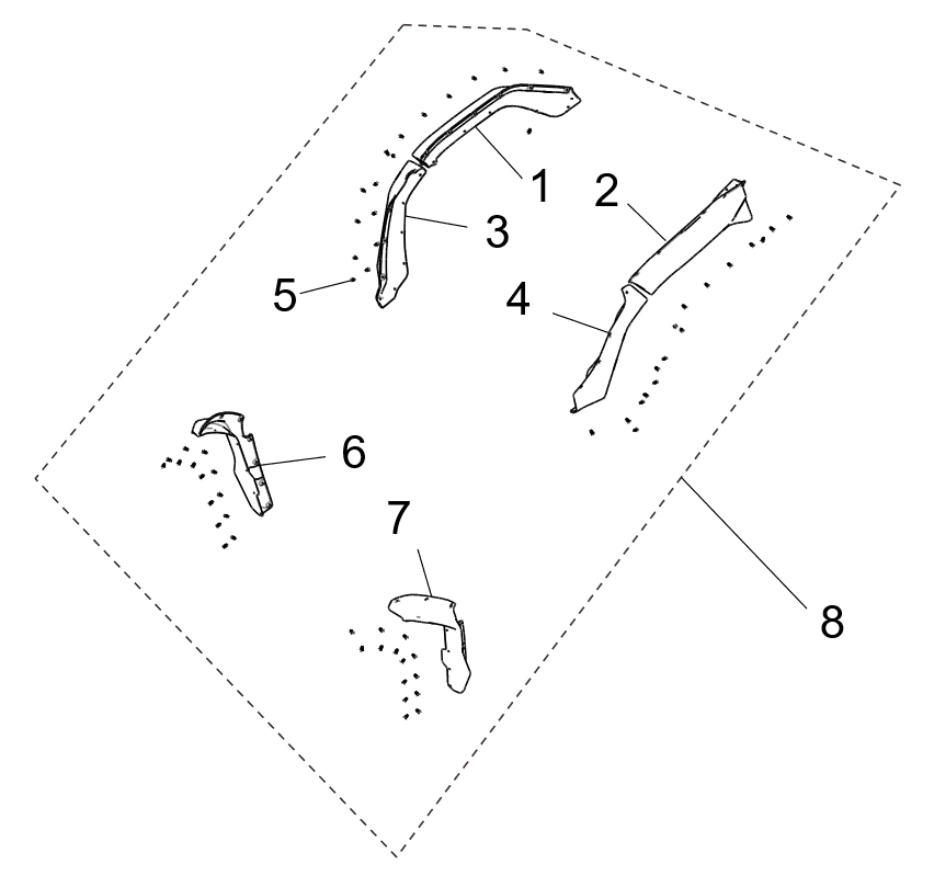 Exploded schematic of Segway Fugleman UT10 Widened Mudguard, callout 8 is the u01 widened fender assy