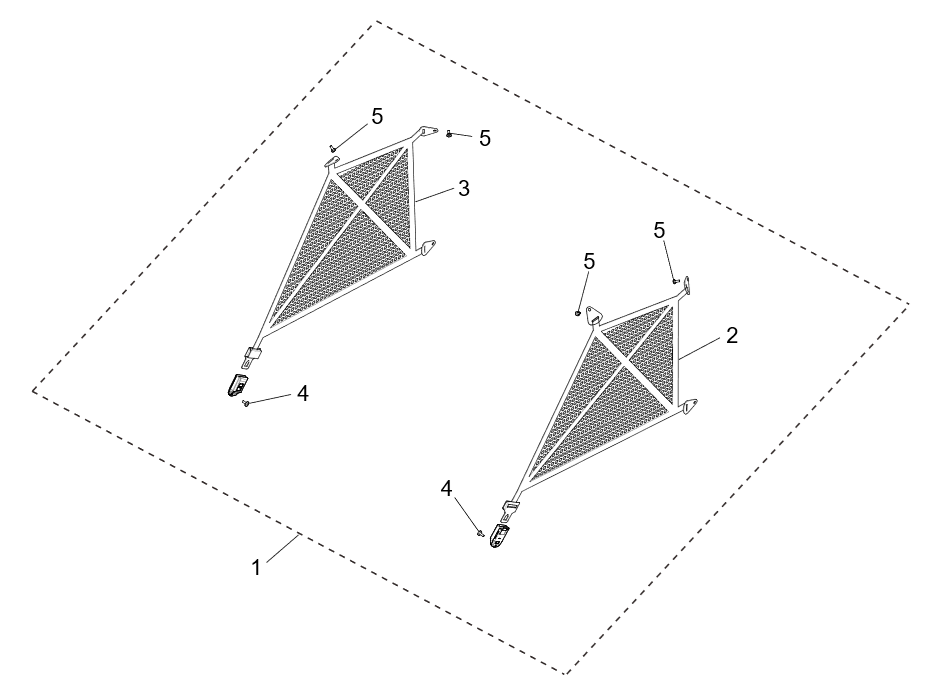 Exploded schematic of Segway Fugleman UT10 Half Door Upper Mesh Assy, callout 3 is the u01 right half door upper mesh assy