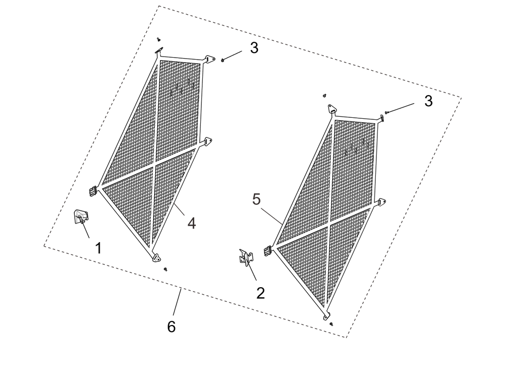 Exploded schematic of Segway Fugleman UT10 Safety Net, callout 6 is the half door mesh assy