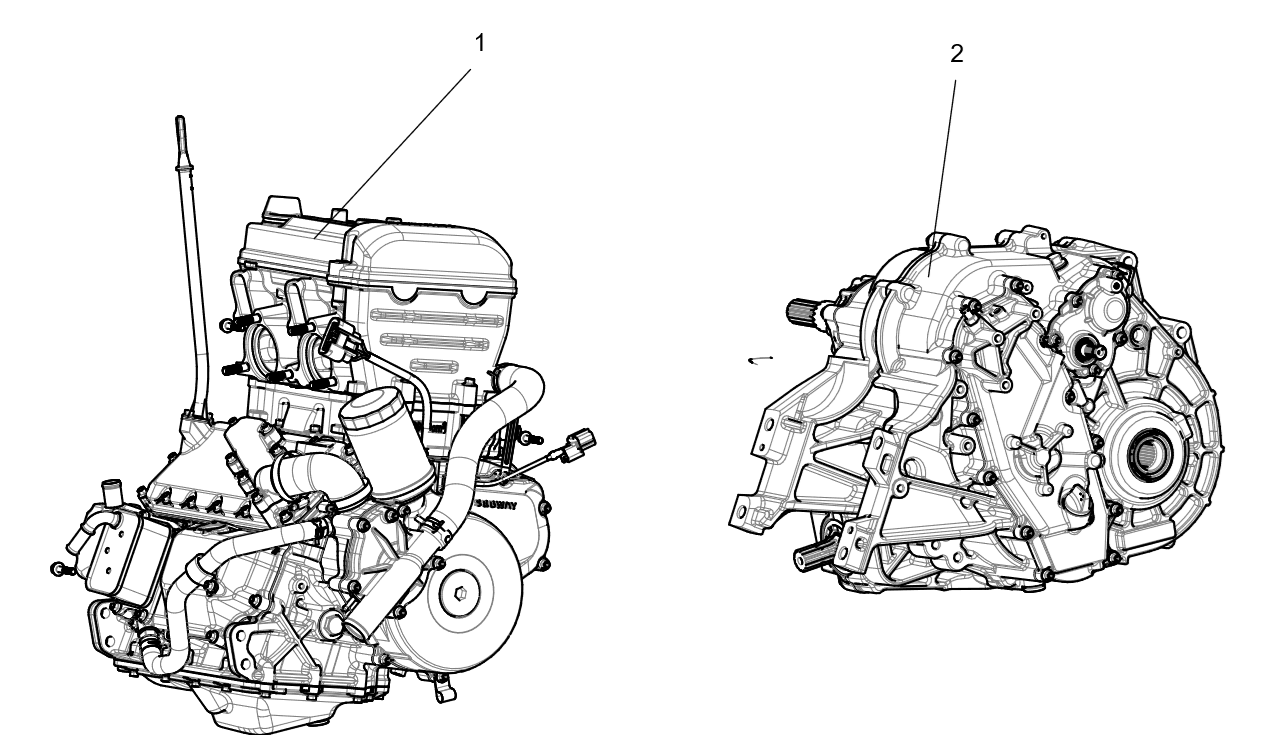 Exploded schematic of Segway Fugleman UT10 Powertrain, callout 2 is the utv gearbox component (with diff)