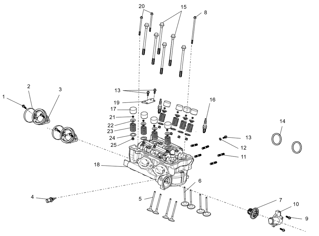 Exploded schematic of Segway Fugleman UT10 Cylinder Head Cover Sub-assembly, callout 18 is the cylinder head component