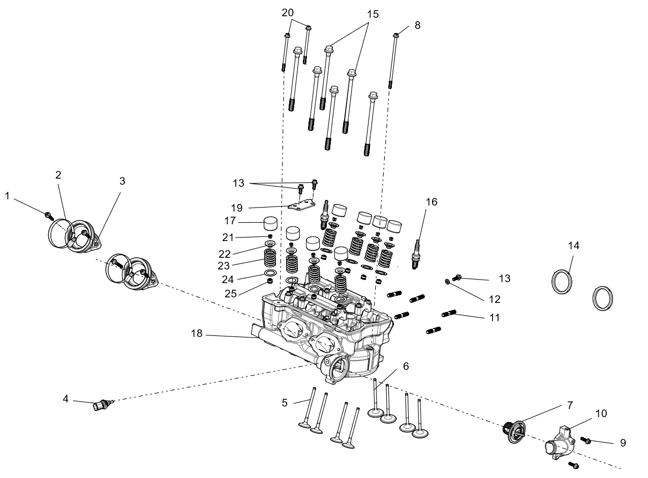 Exploded schematic of Segway Fugleman UT10 Cylinder Head Cover Sub-assembly, callout 18 is the cylinder head component