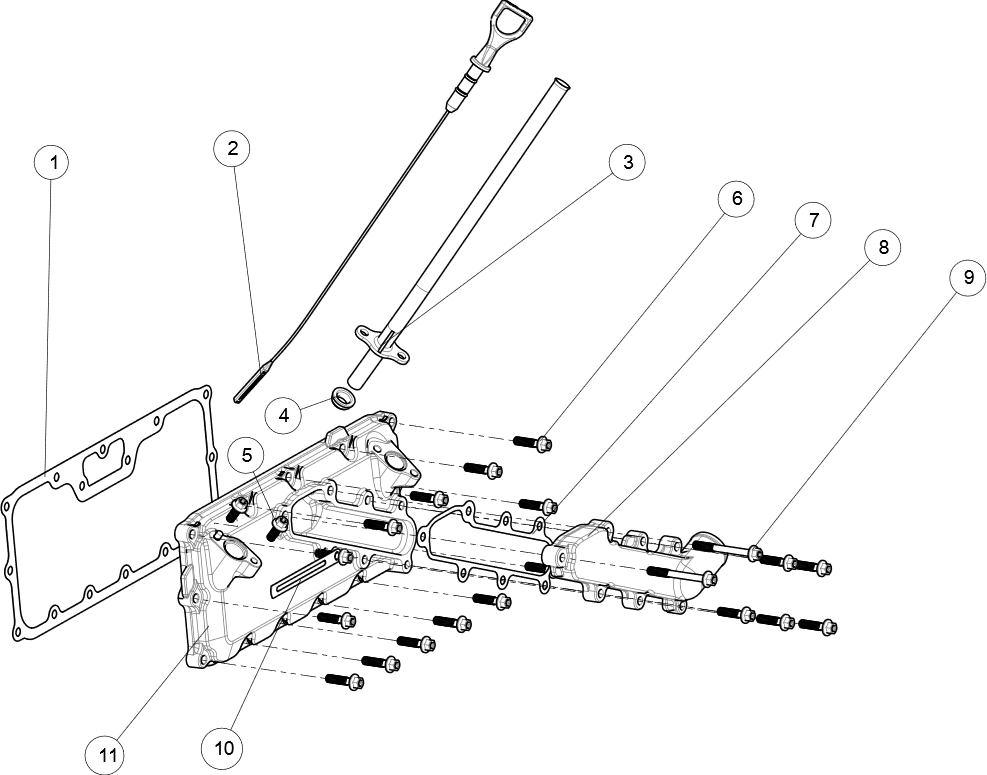 Exploded schematic of Segway Fugleman UT10 Upper Crankcase Cover Sub-assembly, callout 11 is the upper crankcase cover (utv)