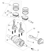 Exploded schematic of Segway Fugleman UT10 Crankshaft Connection Rod&piston Assembly, callout 5 is the connecting rod bolt